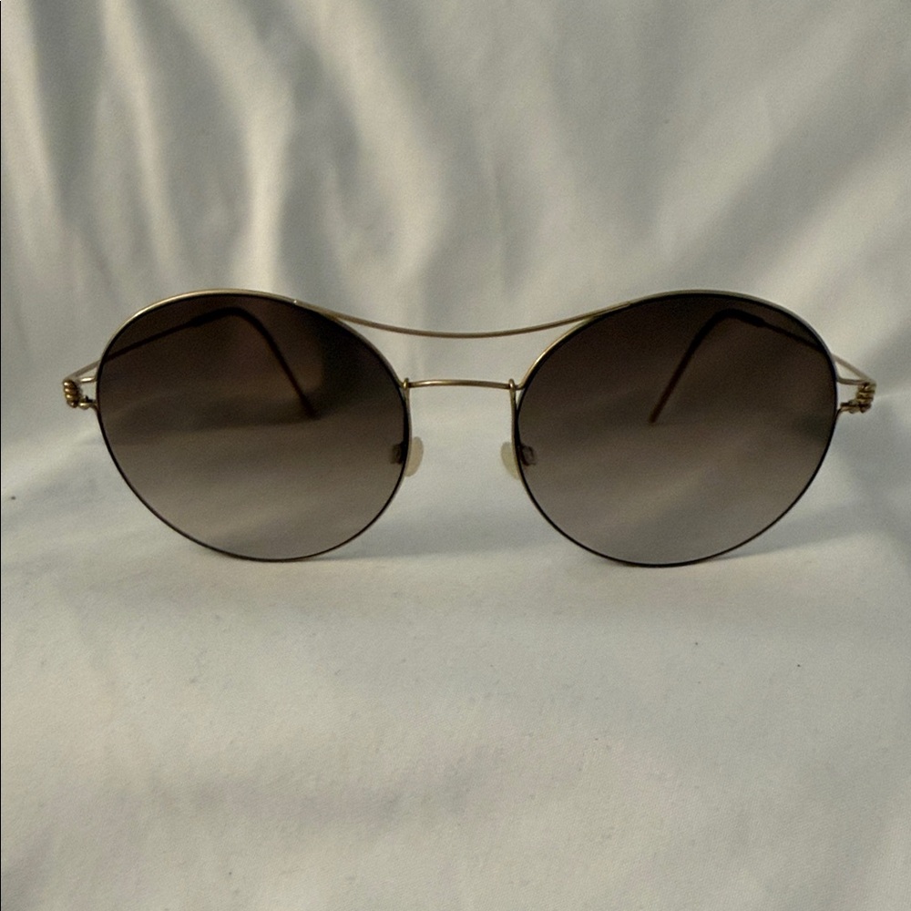 Lindberg Gold and Brown Round Sunglasses